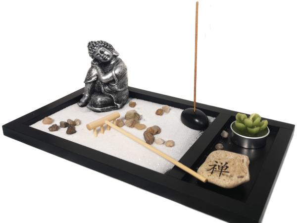 Zen-Garten mit Buddhafigur mit Teelicht Rauchstab Nr: YH072